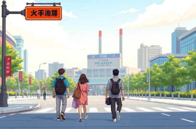 Foreigners walking near Siping Railway Station landmark for local WeChat groups.