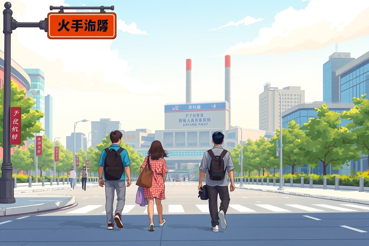 Foreigners walking near Siping Railway Station landmark for local WeChat groups.