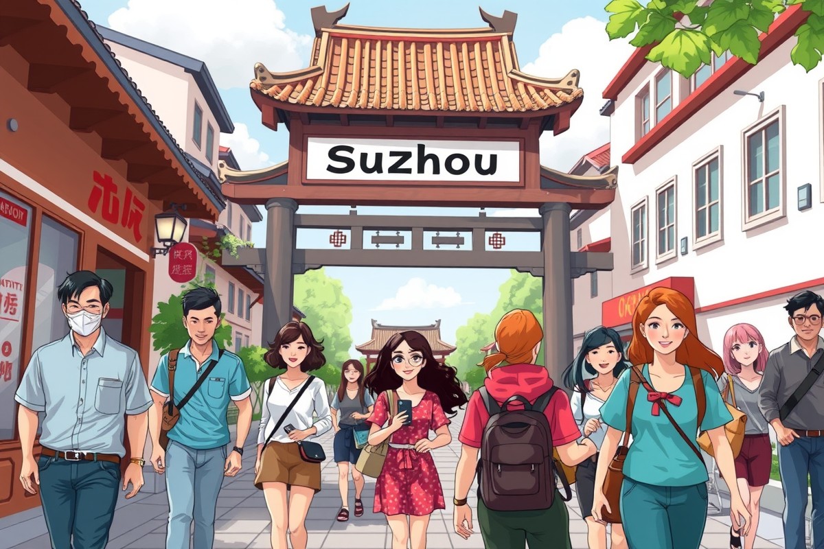 Foreigners walking near the Humble Administrator's Garden in Suzhou for WeChat groups.
