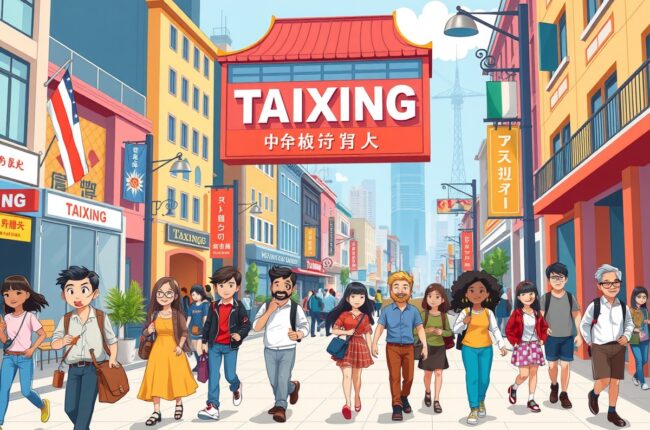Foreigners walking near a landmark in Taixing, Jiangsu, to join local WeChat groups.