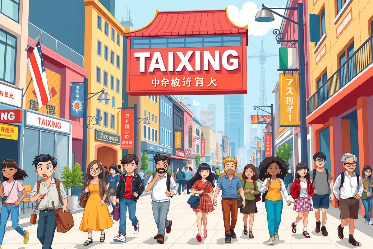Foreigners walking near a landmark in Taixing, Jiangsu, to join local WeChat groups.