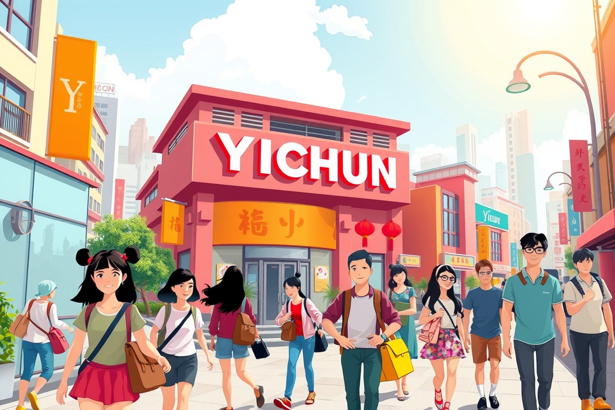 Foreigners walking near a landmark in Yichun for the local WeChat groups.