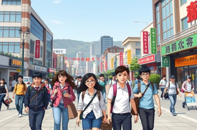 Foreigners walking near Yingtan's landmark, showcasing the city's vibrant expat community.