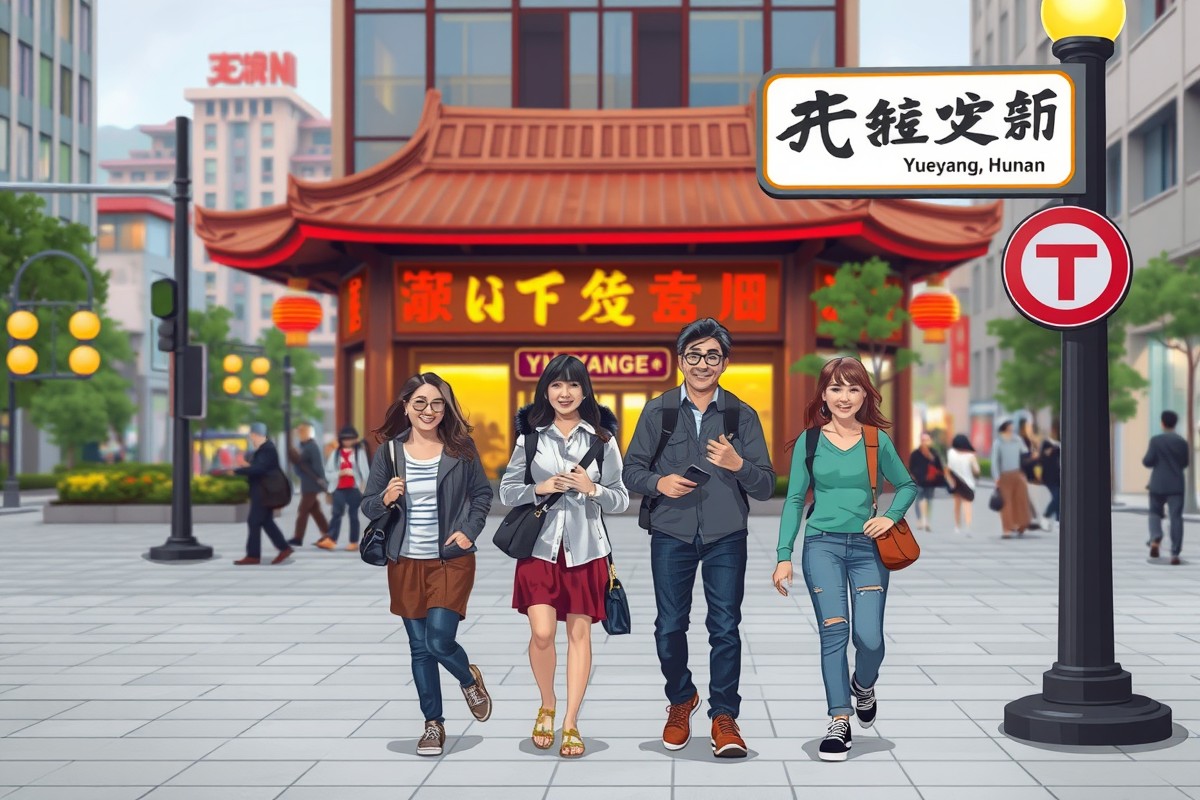 Foreigners walking in Yueyang, near Dongting Lake for WeChat groups.