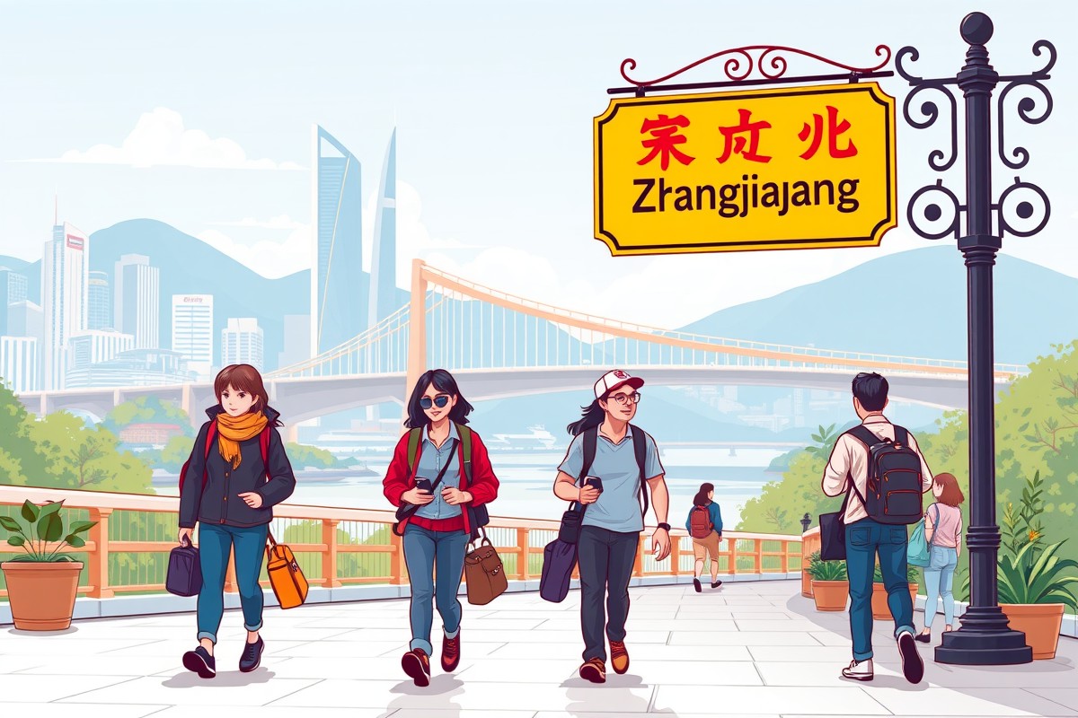 Foreigners walking near Zhangjiagang landmark for WeChat groups