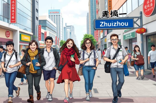Foreigners walking in Zhuzhou 株洲市, Hunan 湖南, near Yunyang Mountain Scenic Area for WeChat groups.