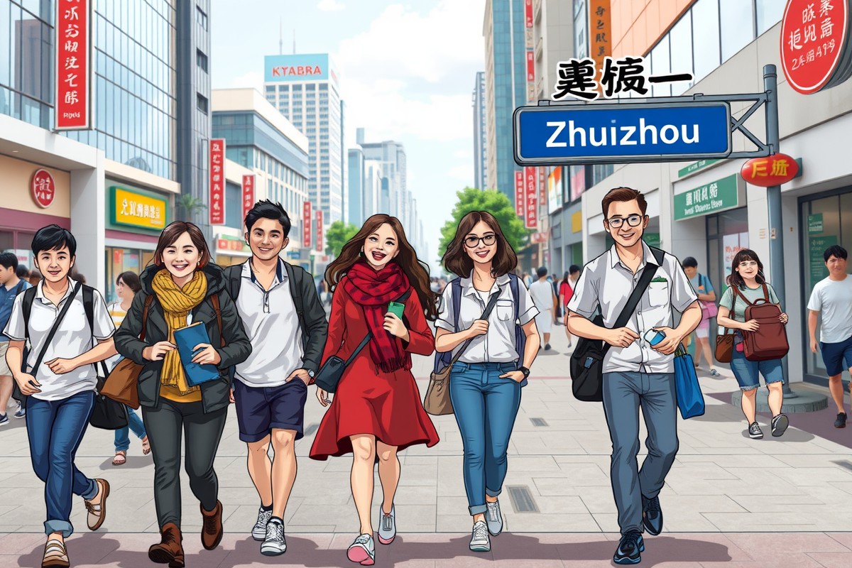Foreigners walking in Zhuzhou 株洲市, Hunan 湖南, near Yunyang Mountain Scenic Area for WeChat groups.
